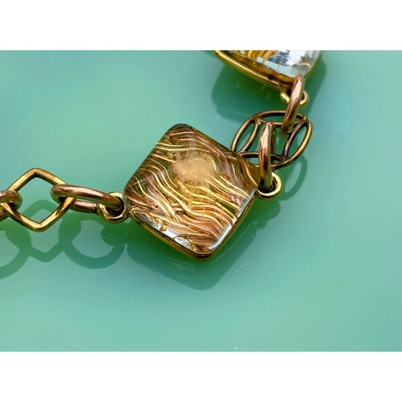 Vintage Dichroic Glass Link Bracelet Copper waves Gold Filled - Picture 14 of 16